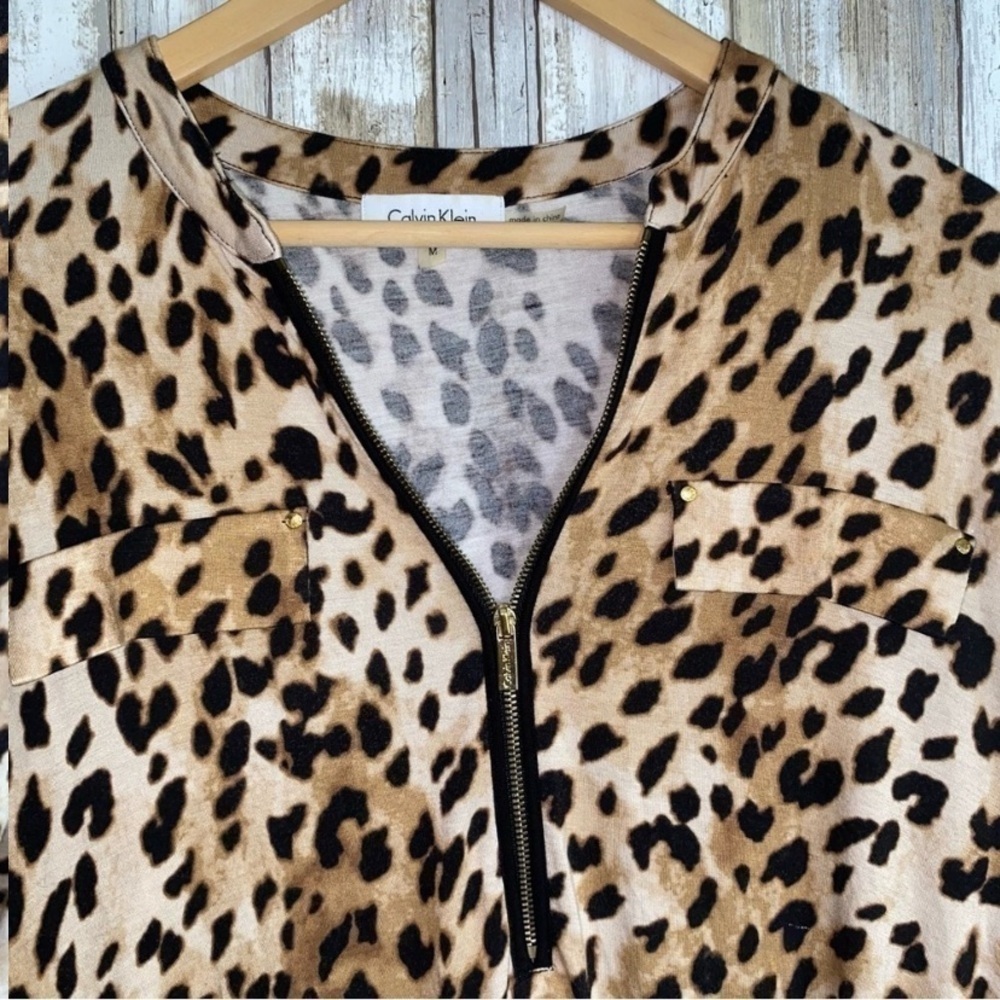 Calvin Klein Leopard High Low Blouse - Picture 4 of 6